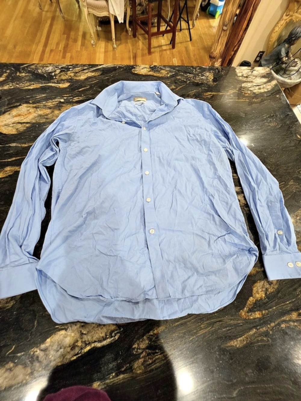 Michael Kors Slim Fit Stretch Solid Dress Shirt Blue Large